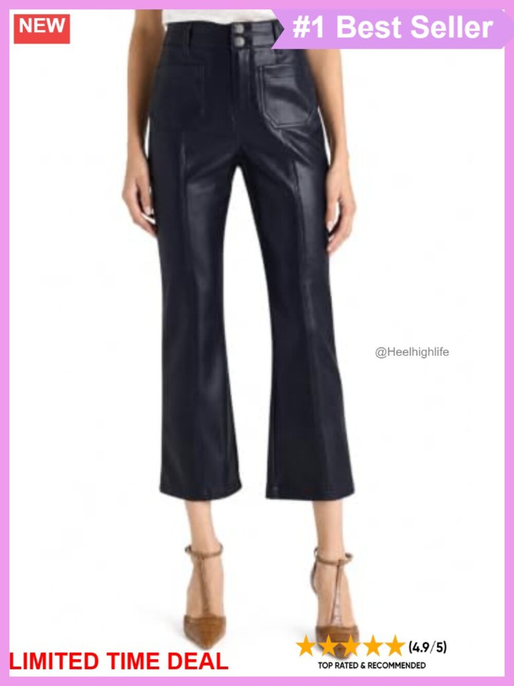 Faux Leather Dorothea Pant Cropped Slim Fit Mid Rise Zipper Casual Pants